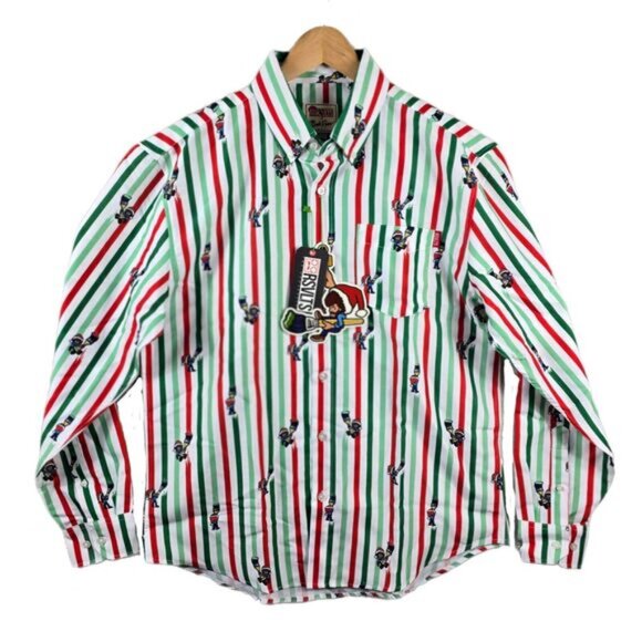 NWT Men's The Roosevelts RSVLTS Bob Ross Christmas Button Down Shirt Sz Large - Picture 1 of 13